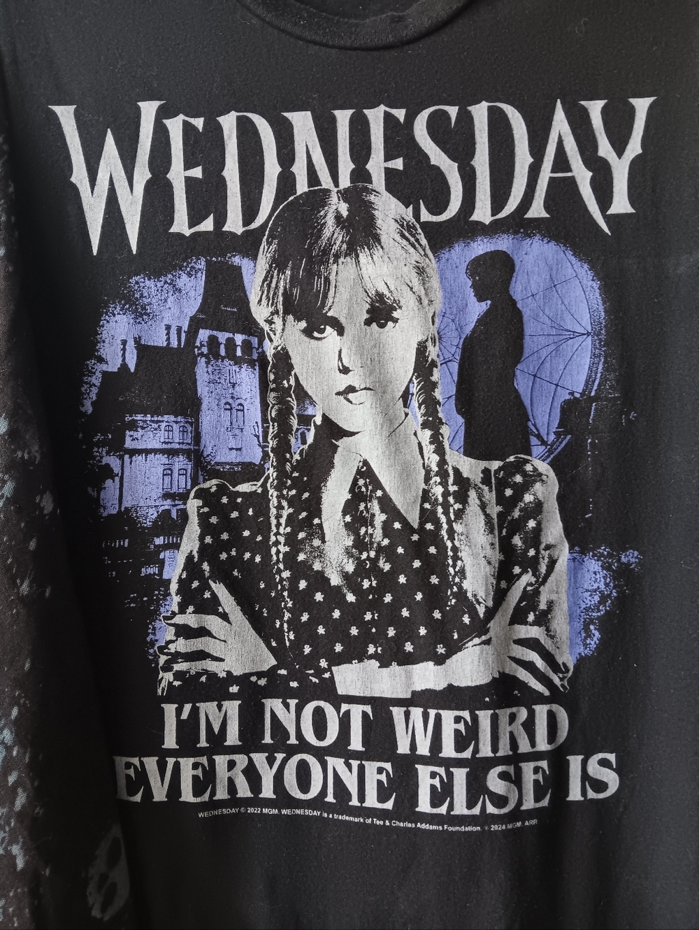 Upcycled Wednesday Graphic Tshirt Poncho - Picture 4 of 12